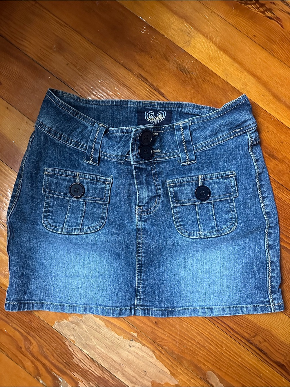 Vintage Y2K Button Pocket Mini Skirt - Blue Size 5